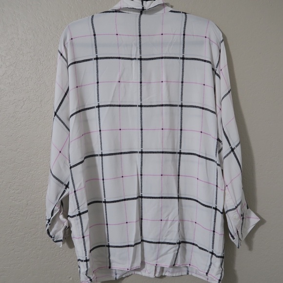 Vince Camuto White Grid Plaid Long Sleeve‎ Top Button Down Career Flowy - Picture 10 of 13